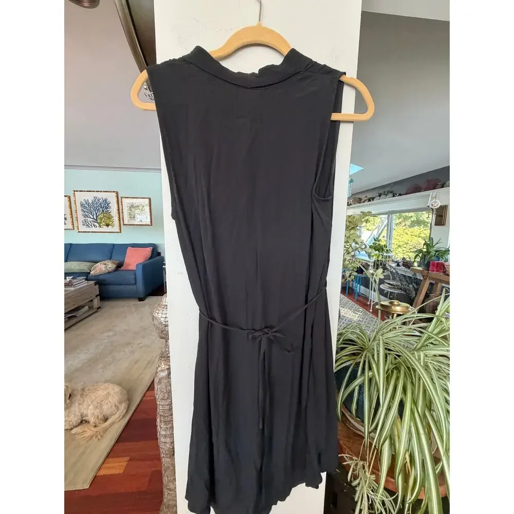 Maeve Anthropologie Black Wrap Dress M Midi Sleeveless Tie Waist Draped Boho